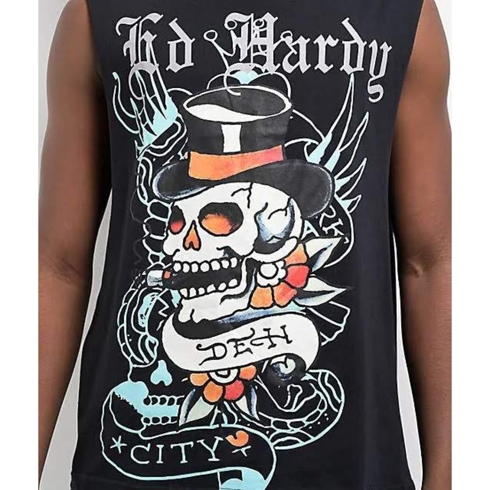 Ed Hardy Mens LRG Skull  Muscle Tee Black Sleeveless Tattoo Graphic Shirt